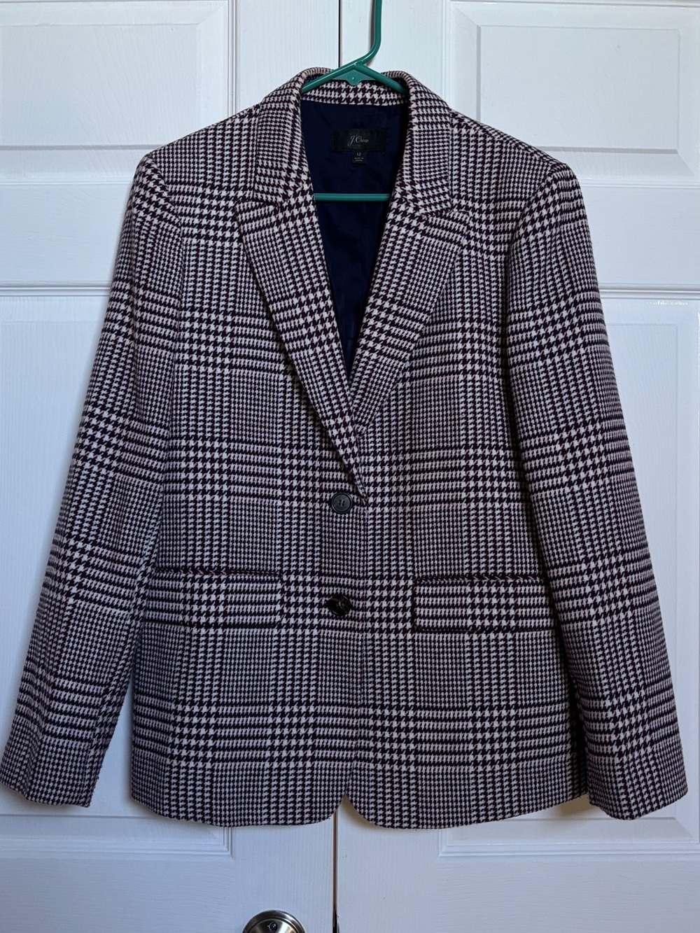 J.Crew Houndstooth Plaid Wool Blend Blazer Jacket Women 12 Career Preppy